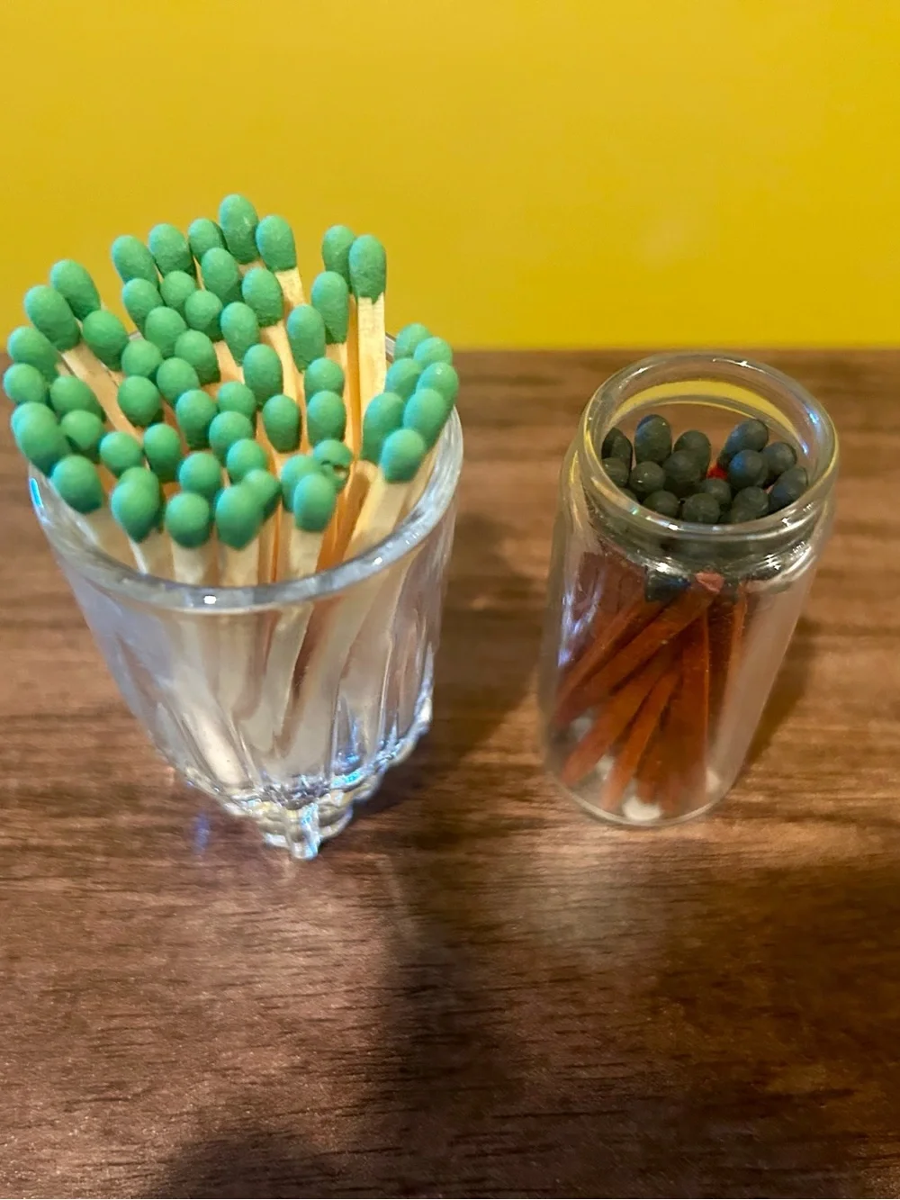 💙 Restyle!!! Bundle of 2 vintage glass & container w lid wood matches and strike
